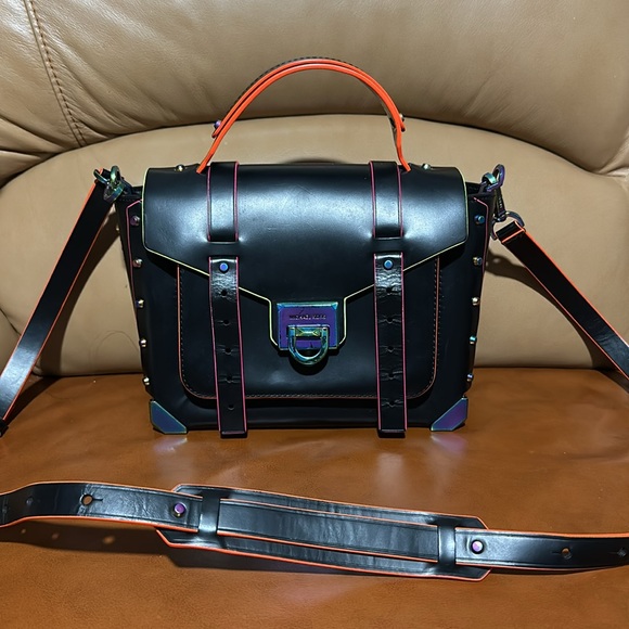 🔥🔥🔥Michael Kors Manhattan Black Leather Multicolor Top Handle Crossbody Bag - Picture 6 of 16